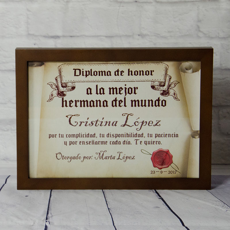 Regalos personalizados: Diseño y decoración: Diploma pergamino a la mejor hermana