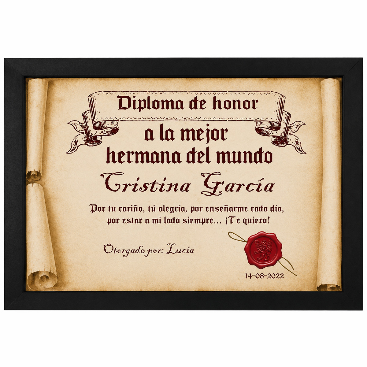 Diploma pergamino a la mejor hermana