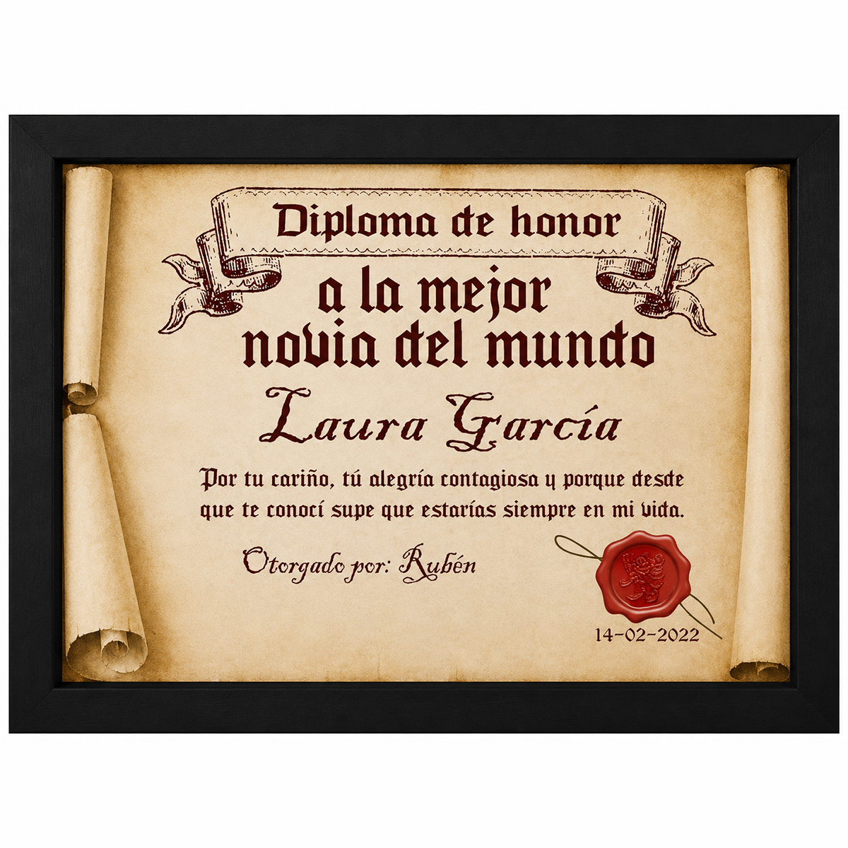 Diploma pergamino a la mejor novia