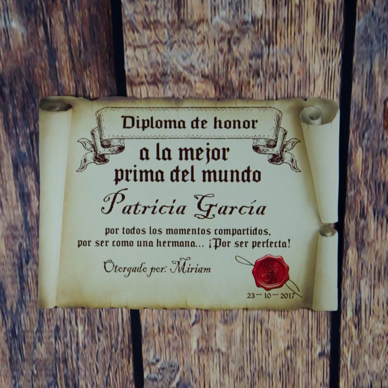 Regalos personalizados: Diseño y decoración: Diploma pergamino a la mejor prima