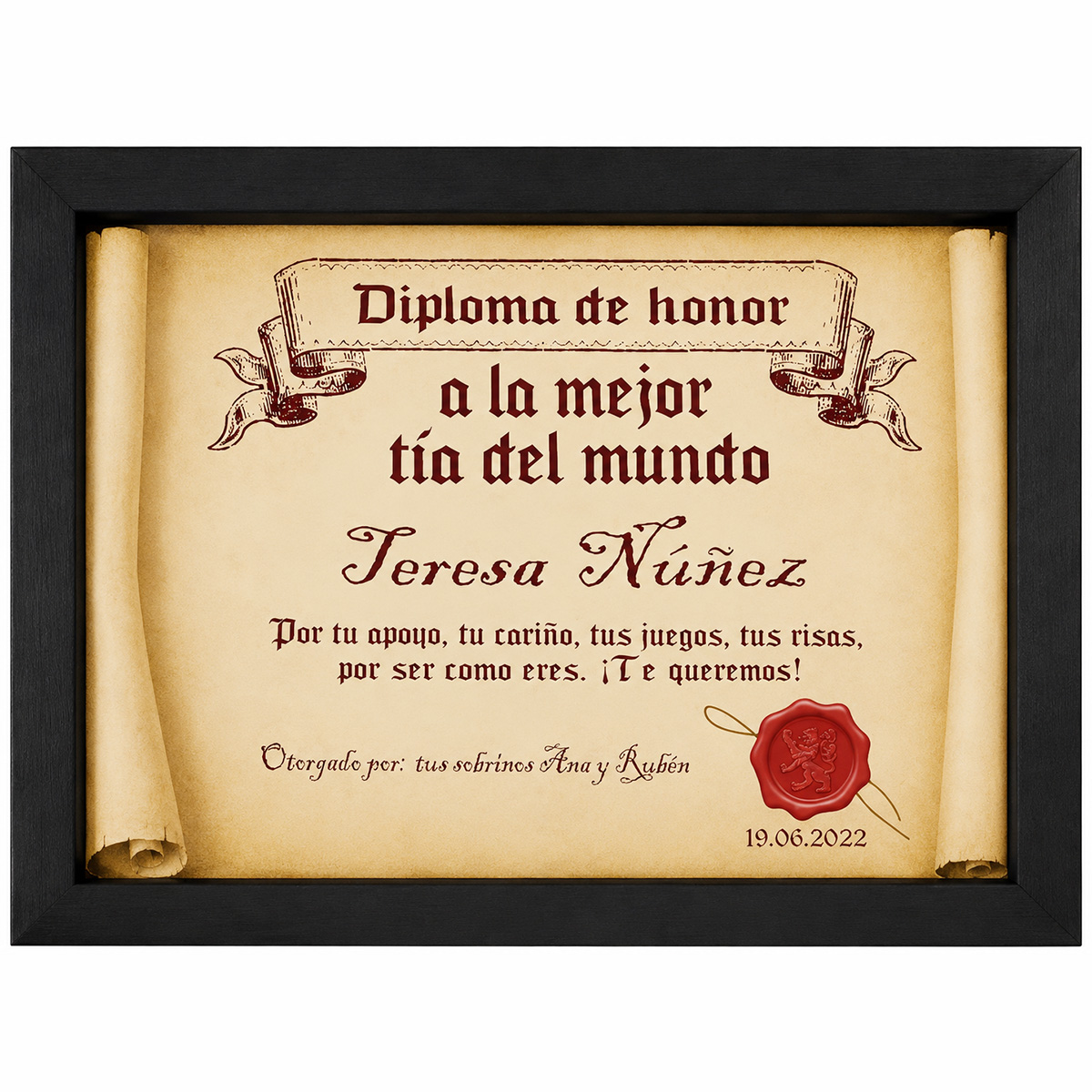 Diploma pergamino a la mejor t&iacute;a