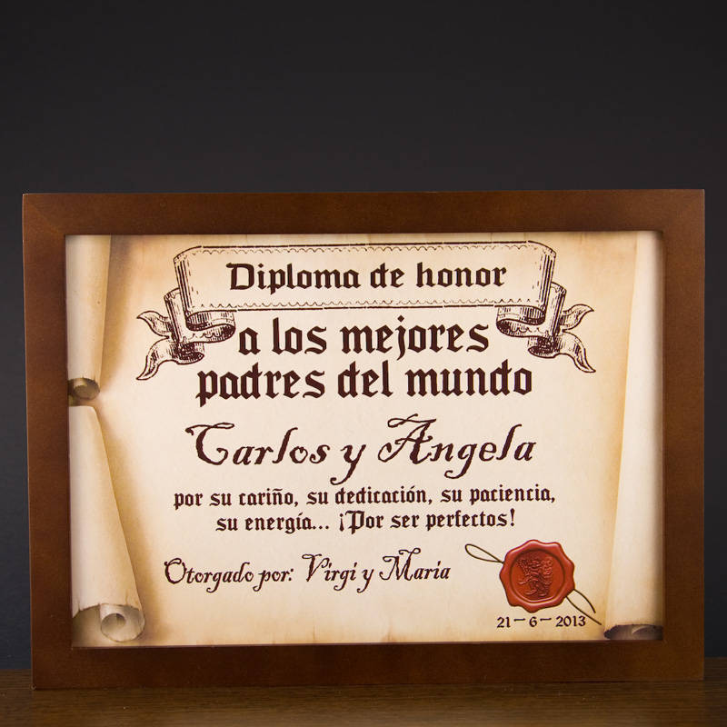 Regalos personalizados: Diseño y decoración: Diploma pergamino a los mejores padres del mundo