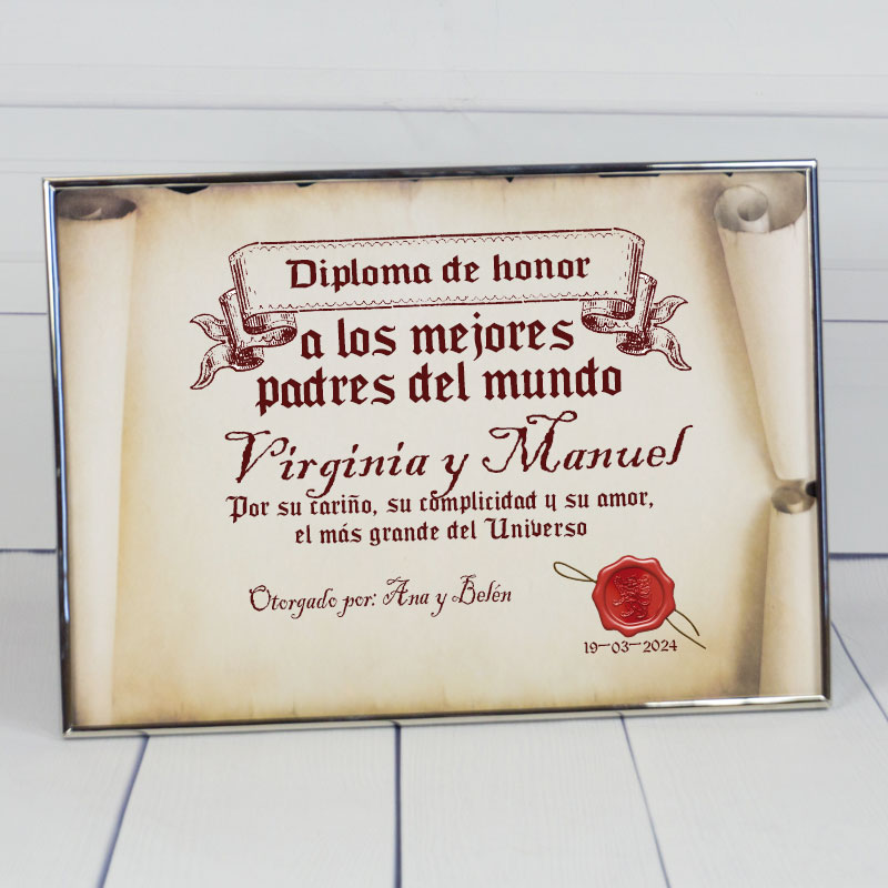 Regalos personalizados: Diseño y decoración: Diploma pergamino a los mejores padres del mundo