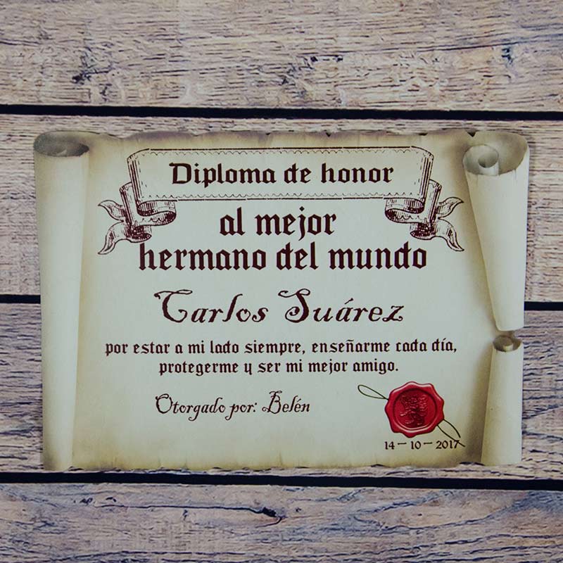 Regalos personalizados: Diseño y decoración: Diploma pergamino al mejor hermano