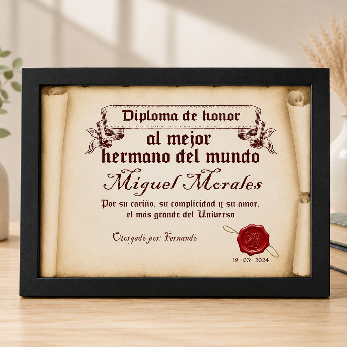 Diploma pergamino al mejor hermano