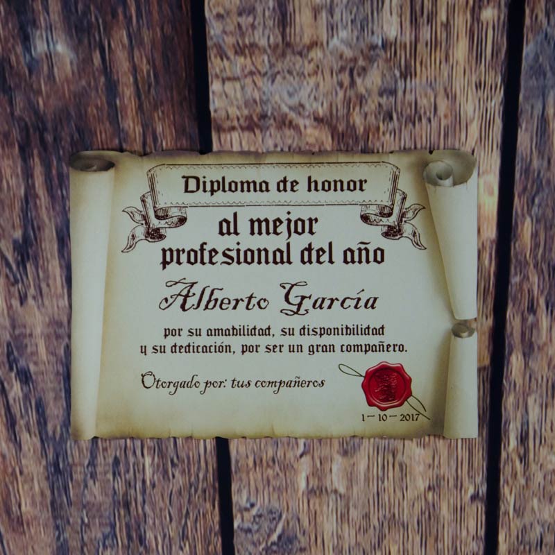 Regalos personalizados: Diseño y decoración: Diploma pergamino al mejor profesional