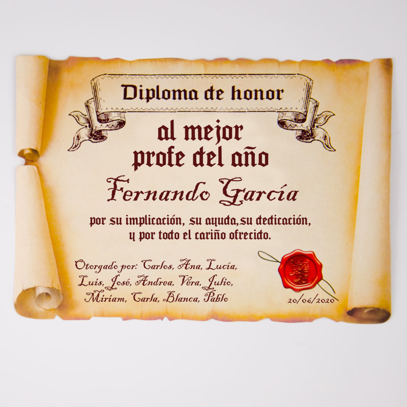 Regalos personalizados: Diploma pergamino al mejor profesor del año: Diploma pergamino al mejor profesor del año