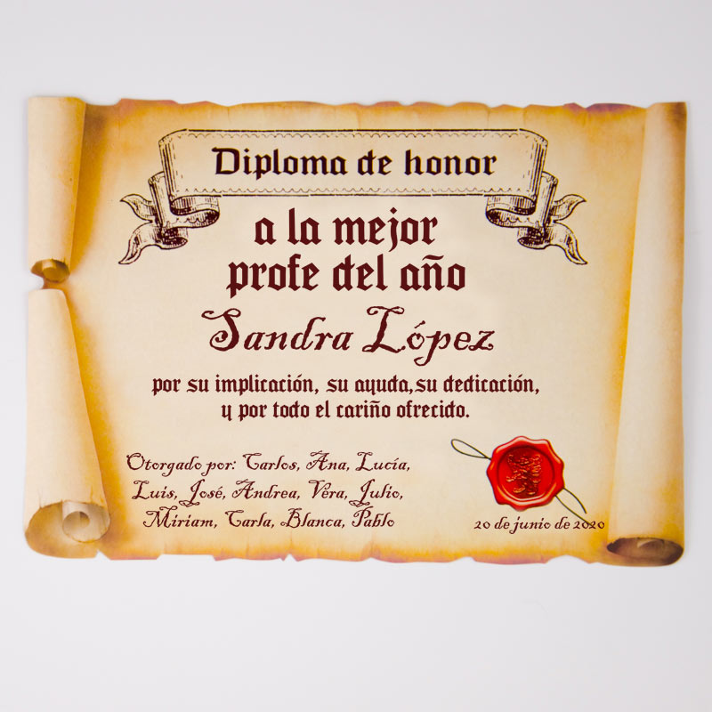 Regalos personalizados: Diploma pergamino al mejor profesor del año: Diploma pergamino al mejor profesor del año