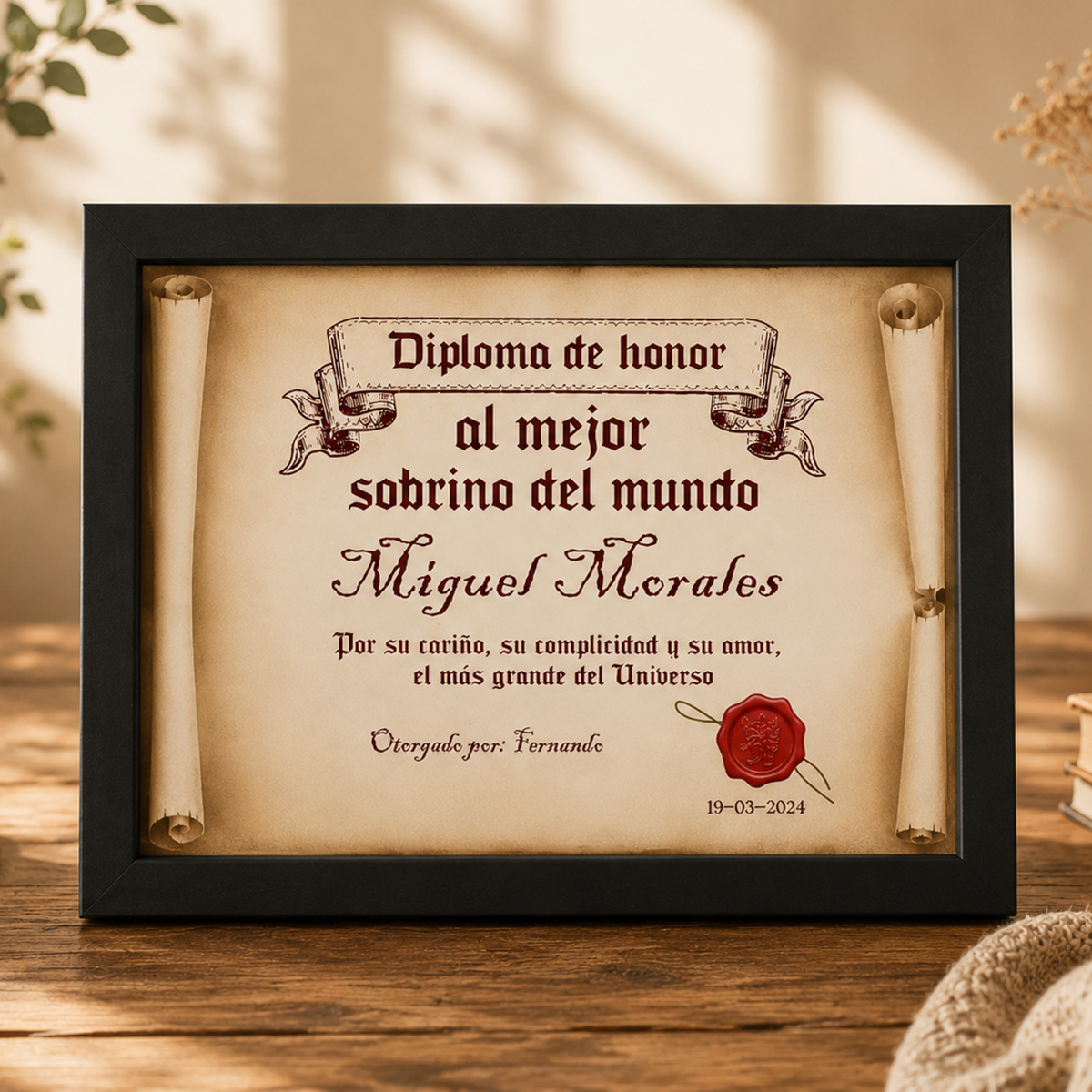 Diploma pergamino al mejor sobrino