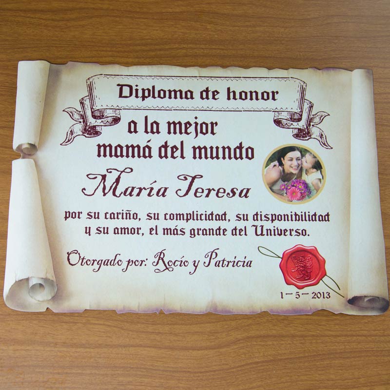 Regalos personalizados: Diseño y decoración: Diploma pergamino con foto