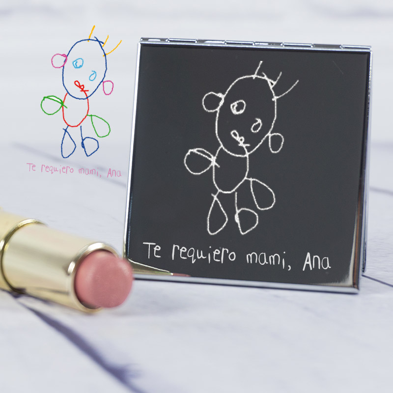 Regalos personalizados: Joyas personalizadas: Espejo con el dibujo de tu hijo grabado