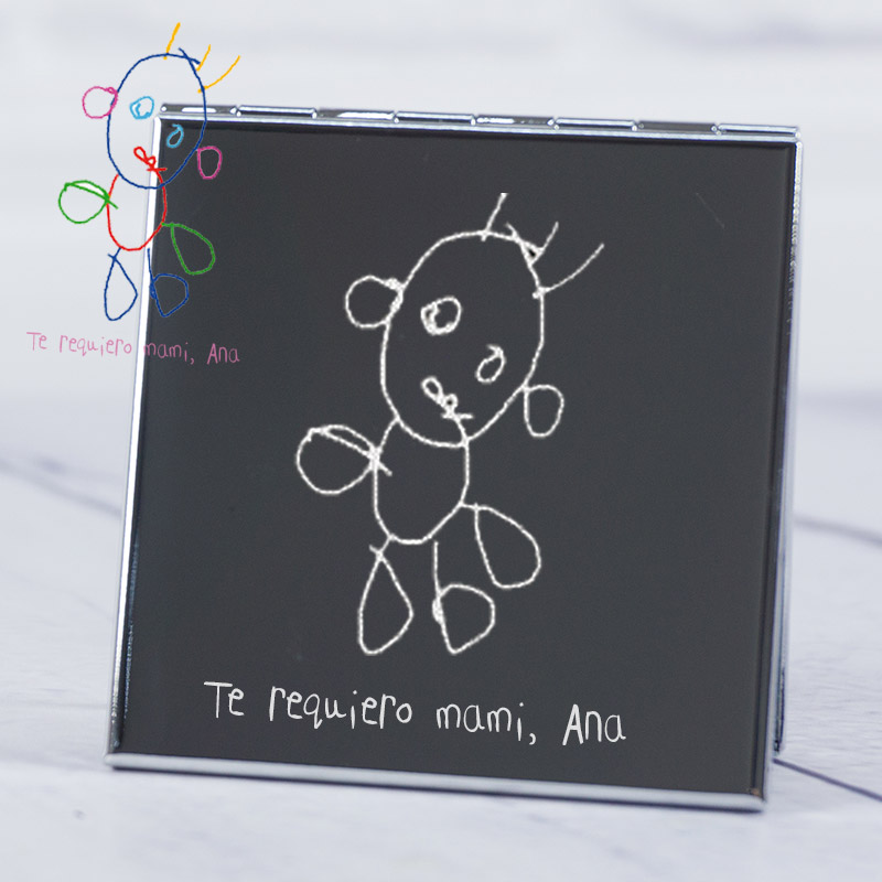 Regalos personalizados: Joyas personalizadas: Espejo con el dibujo de tu hijo grabado