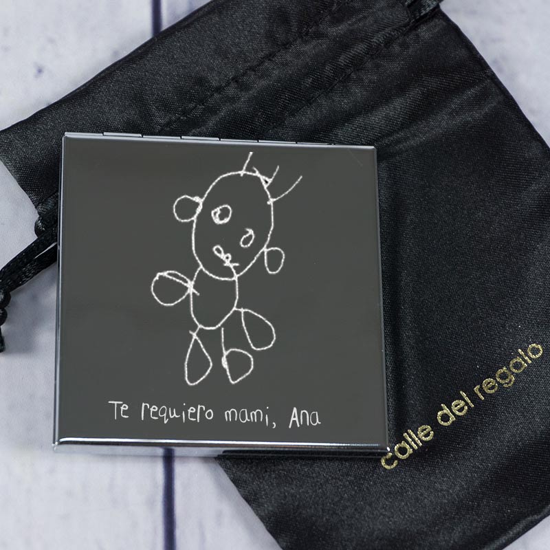 Regalos personalizados: Joyas personalizadas: Espejo con el dibujo de tu hijo grabado