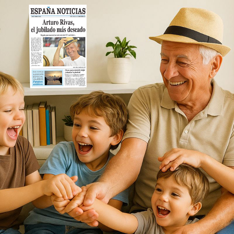 Regalos personalizados: Diseño y decoración: Falsa portada de periódico Jubilado