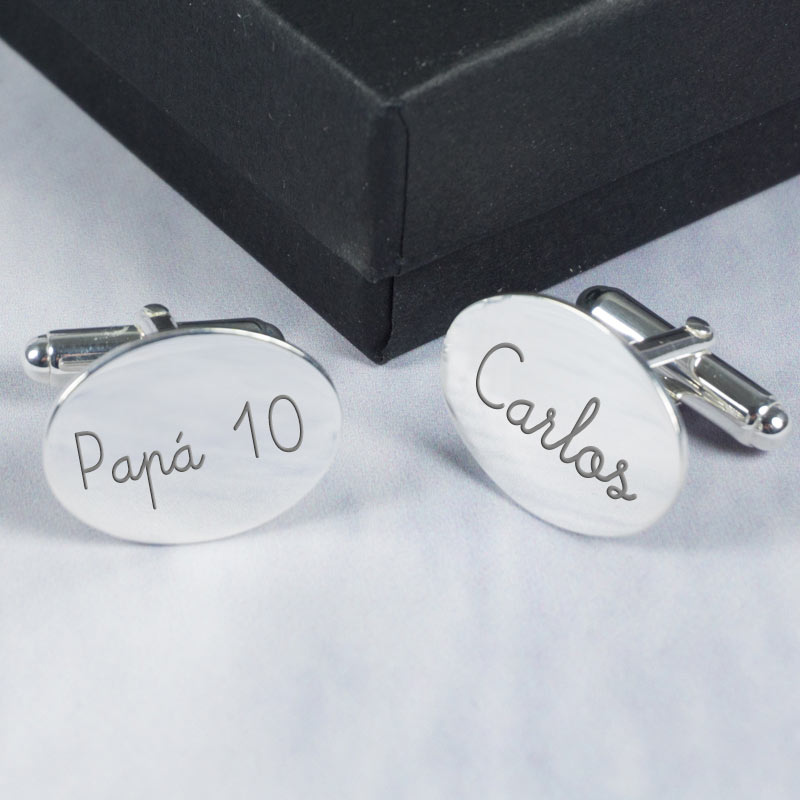 Regalos personalizados: Regalos con nombre: Gemelos de plata grabados para hombre