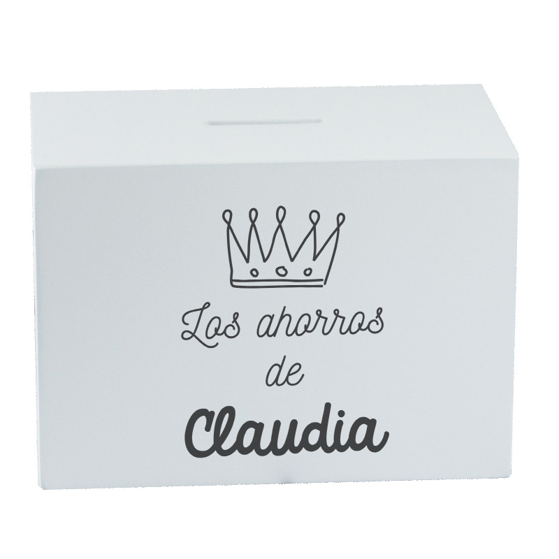 Regalos personalizados: Regalos con nombre: Hucha de madera personalizada corona