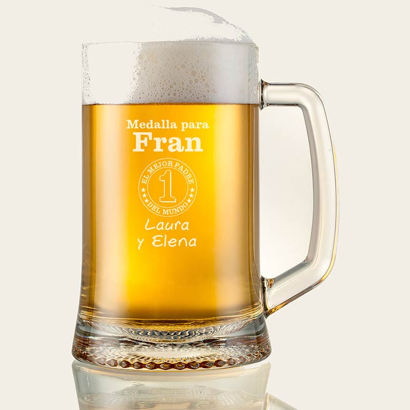 Regalos personalizados: Cristalería personalizada: Jarra de cerveza con medalla al mejor padre Regalos personalizados: Cristalería personalizada: Jarra de cerveza con medalla al mejor padre
