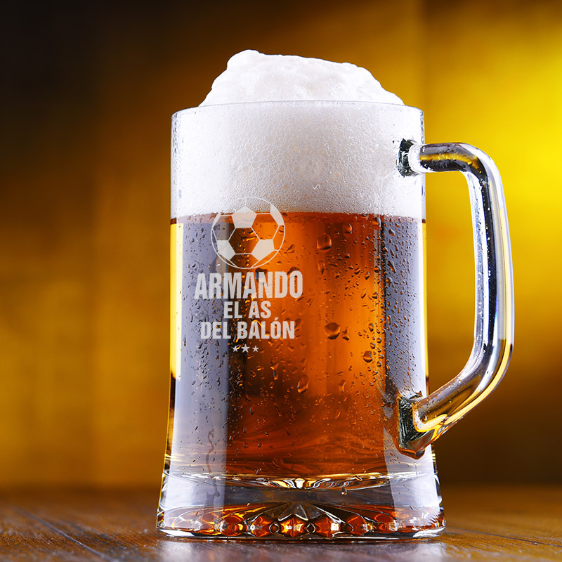 Regalos personalizados: Cristalería personalizada: Jarra de cerveza "El as del balón"