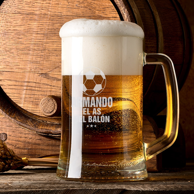 Regalos personalizados: Cristalería personalizada: Jarra de cerveza "El as del balón"
