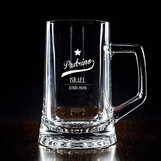 Regalos personalizados: Cristalería personalizada: Jarra de cerveza para padrino personalizada