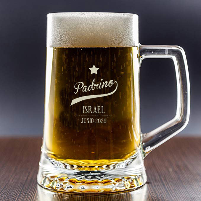 Regalos personalizados: Cristalería personalizada: Jarra de cerveza para padrino personalizada