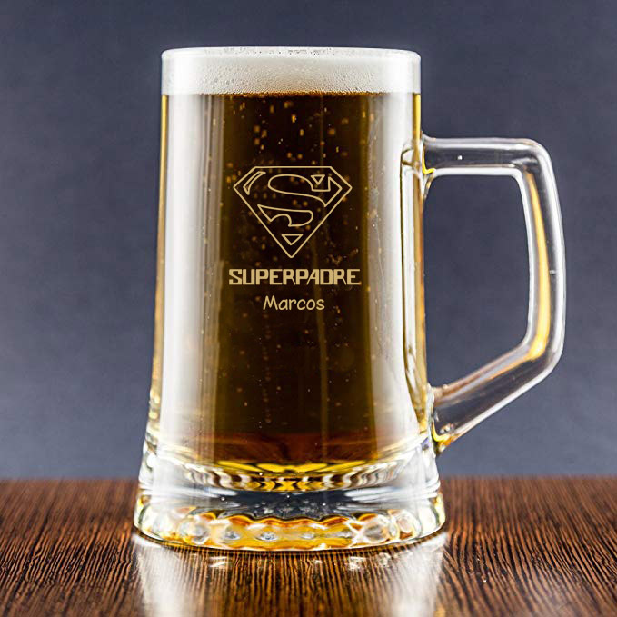 Regalos personalizados: Regalos con nombre: Jarra de cerveza Superpadre grabada