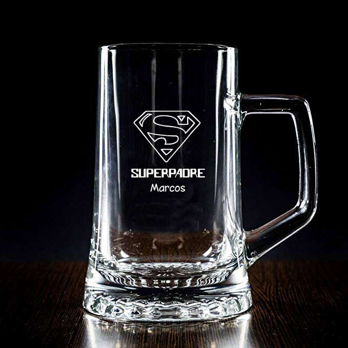 Regalos personalizados: Cristalería personalizada: Jarra de cerveza Superpadre grabada