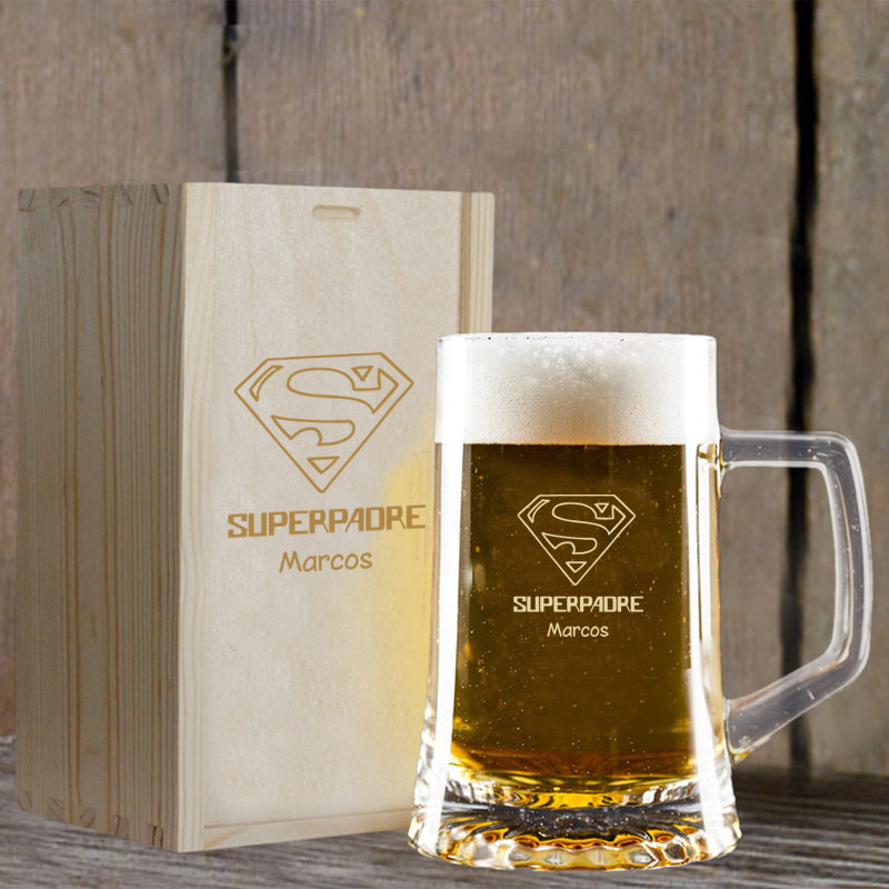 Regalos personalizados: Cristalería personalizada: Jarra de cerveza Superpadre grabada