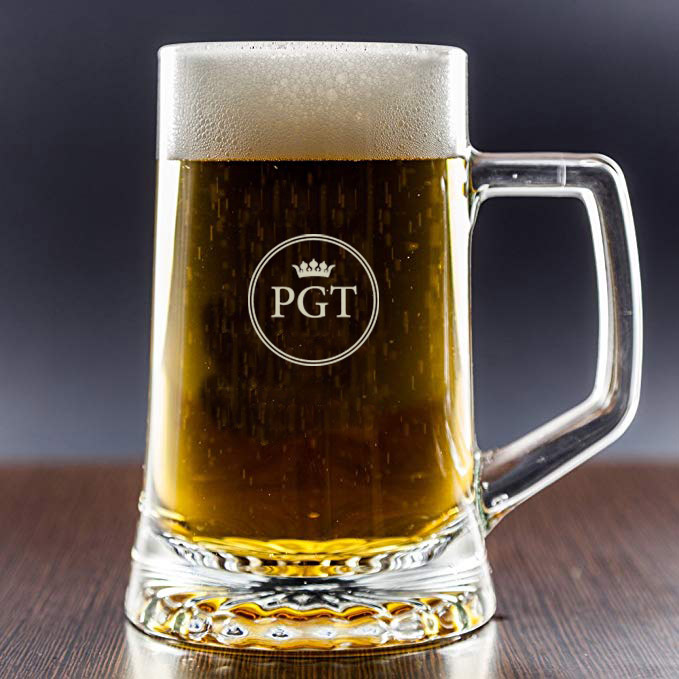 Regalos personalizados: Cristalería personalizada: Jarra de cerveza grabada con iniciales