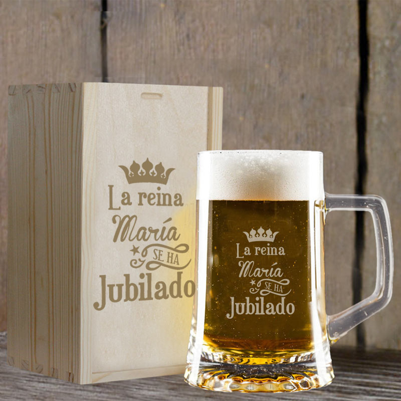 Regalos personalizados: Cristalería personalizada: Jarra de cerveza para jubilación