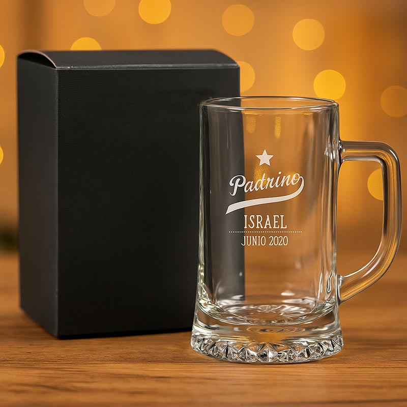 Regalos personalizados: Cristalería personalizada: Jarra de cerveza para padrino personalizada