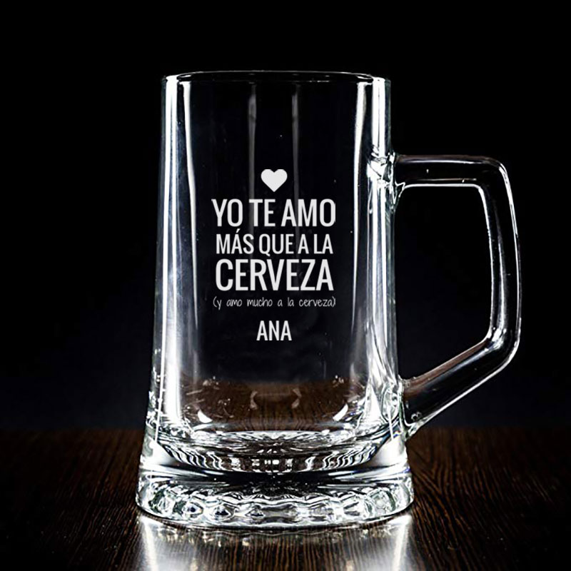 Regalos personalizados: Cristalería personalizada: Jarra de cerveza personalizada 'Te amo...'