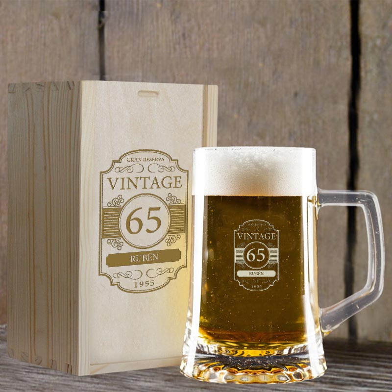 Regalos personalizados: Cristalería personalizada: Jarra de cerveza vintage personalizada