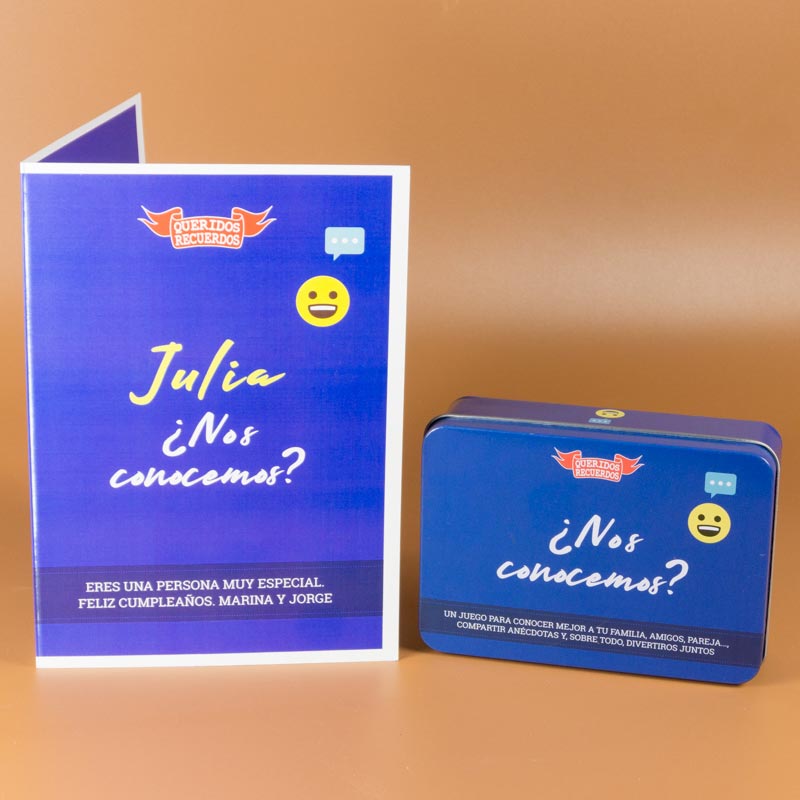 Regalos personalizados: Regalos con nombre: Juego ¿Nos conocemos? con tarjeta personalizada