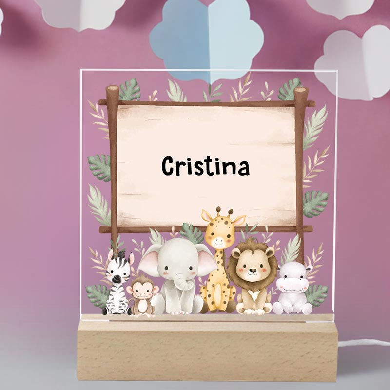 Regalos personalizados: Lámparas personalizadas: Lámpara infantil personalizada con animales 
