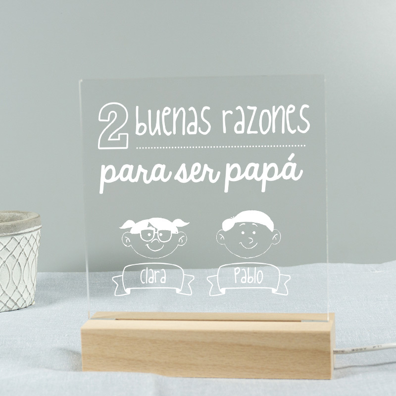 Regalos personalizados: Lámparas personalizadas: Lámpara led grabada 'Razones para ser papá'