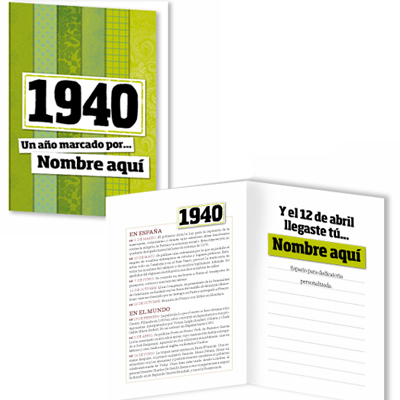 Regalos personalizados: Libros personalizados: Libro años 40 con tarjeta 1940 personalizada