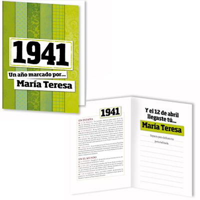 Regalos personalizados: Libros personalizados: Libro años 40 con tarjeta 1941 personalizada