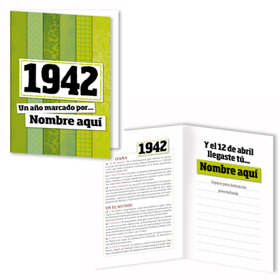 Regalos personalizados: Libros personalizados: Libro años 40 con tarjeta 1942 personalizada