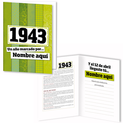 Regalos personalizados: Regalos con nombre: Libro años 40 con tarjeta 1943 personalizada