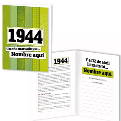 Regalos personalizados: Libros personalizados: Libro años 40 con tarjeta 1944 personalizada