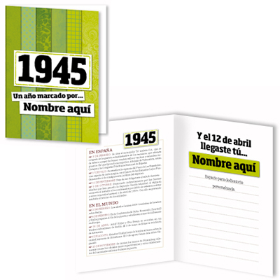 Regalos personalizados: Regalos con nombre: Libro años 40 con tarjeta 1945 personalizada