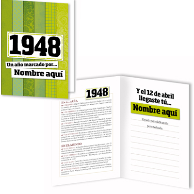 Regalos personalizados: Libros personalizados: Libro años 40 con tarjeta 1948 personalizada