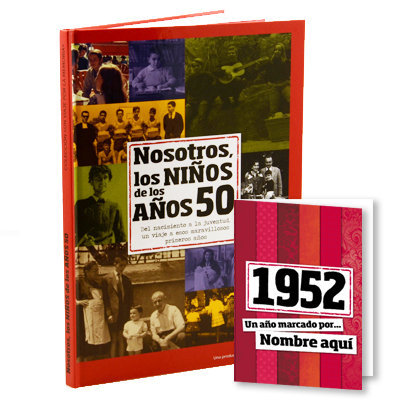 Regalos personalizados: Libros personalizados: Libro años 50 con tarjeta 1952 personalizada