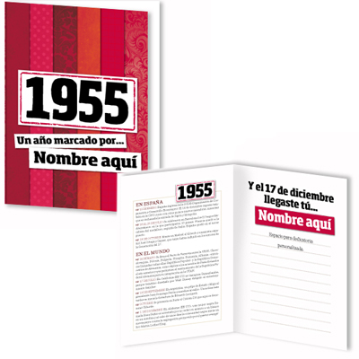 Regalos personalizados: Regalos con nombre: Libro años 50 con tarjeta 1955 personalizada
