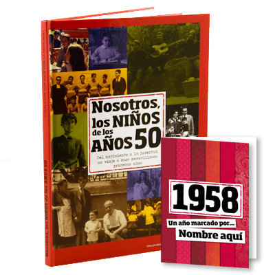 Regalos personalizados: Libros personalizados: Libro años 50 con tarjeta 1958 personalizada