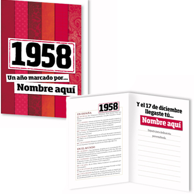 Regalos personalizados: Libros personalizados: Libro años 50 con tarjeta 1958 personalizada