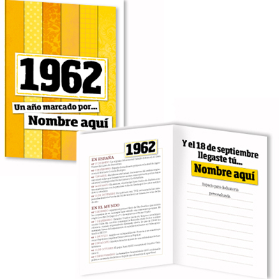 Regalos personalizados: Regalos con nombre: Libro años 60 con tarjeta 1962 personalizada