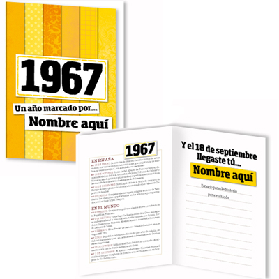 Regalos personalizados: Regalos con nombre: Libro años 60 con tarjeta 1967 personalizada