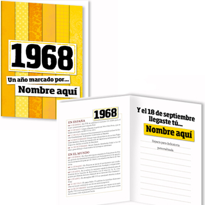 Regalos personalizados: Regalos con nombre: Libro años 60 con tarjeta 1968 personalizada